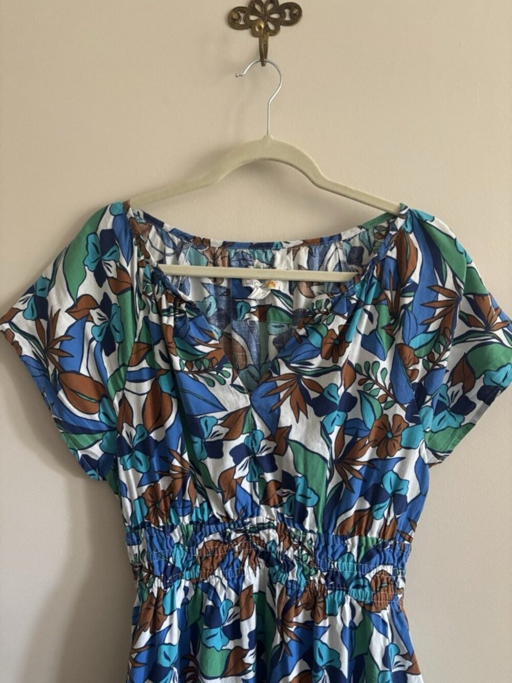 C&C California Linen Blend Maxi Dress Tropical Print Fit And Flare Large Coastal - Picture 3 of 14